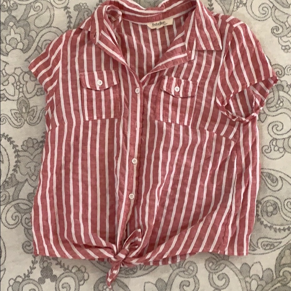 Rebellion pink striped button down short sleeve